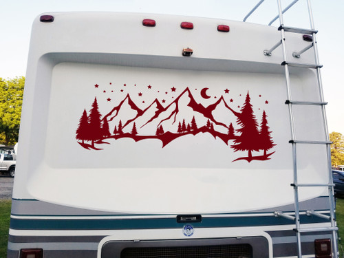 Moon and Stars Mountain Scene Vinyl Decal V4 - Camping RV Travel Trailer - Die Cut Sticker