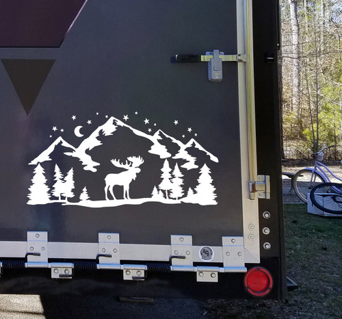 Moose Mountains Moon Scene - RV Camper Graphics - Die Cut Sticker