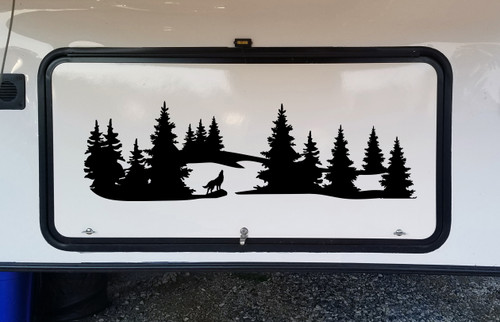Wolf Howling Forest Scene V3 - Camper 4x4 RV Graphics - Die Cut Sticker