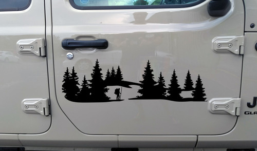 Hiker in Forest Scene Vinyl Decal V1- Truck 4x4 Camper Graphics Mountains - Die Cut Sticker