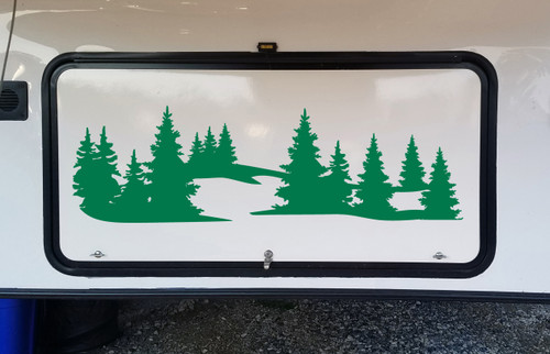 Mountains Forest Scene Vinyl Decal V17 - RV Travel Trailer Graphics - Die Cut Sticker