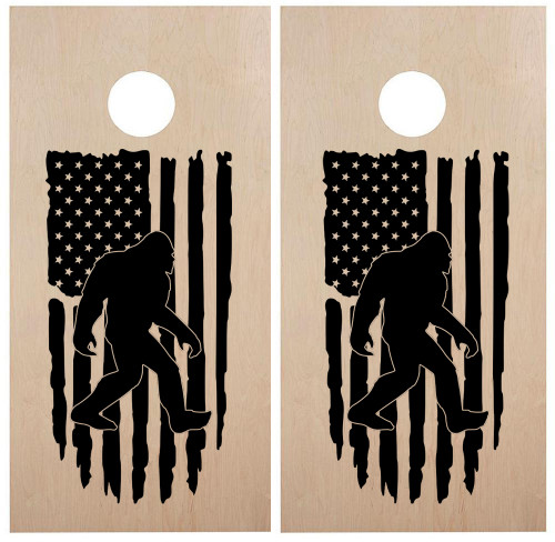 Bigfoot with Distressed American Flag Cornhole Vinyl Decals - United States Stars and Stripes - Die Cut Sticker - each 18w x 33h inches
