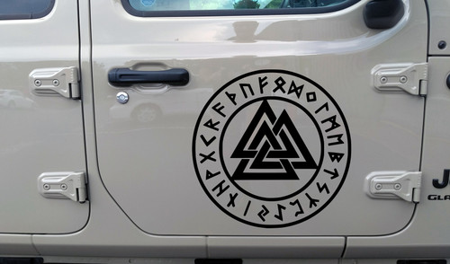 Valknut in Runic Circle Vinyl Decal - Viking Runes Nordic - Die Cut Sticker