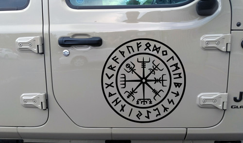 Viking Compass V9 in Runic Circle Vinyl Decal - Nordic Runes Waypost Sign - Die Cut Sticker
