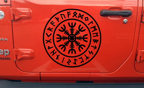 Helm of Awe Terror V5 in Runic Circle Vinyl Decal - Aegishjalmur Nordic Viking Runes - Die Cut Sticker
 Helm of Awe Terror V5 in Runic Circle Vinyl Decal - Aegishjalmur Nordic Viking Runes - Die Cut Sticker