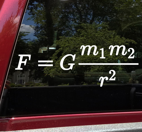 Law of Gravity Mathematical Formula Vinyl Decal - Isaac Newton Equation - Die Cut Decal
