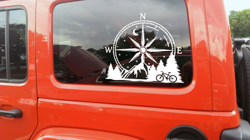 Compass Rose Mountain Bike Mountains Vinyl Decal V1 - Forest Scene Graphics - Die Cut Sticker
