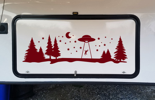 UFO Forest Moon Scene Vinyl Decal V1 - RV Graphics Stars Alien Abduction - Die Cut Sticker
