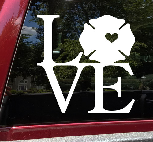 LOVE firefighter cross vinyl decal for fire rescue families spouses and supporters