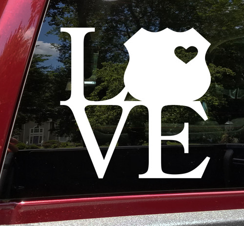 Love Police Officer Vinyl Decal - Shield Badge Heart - Die Cut Sticker
