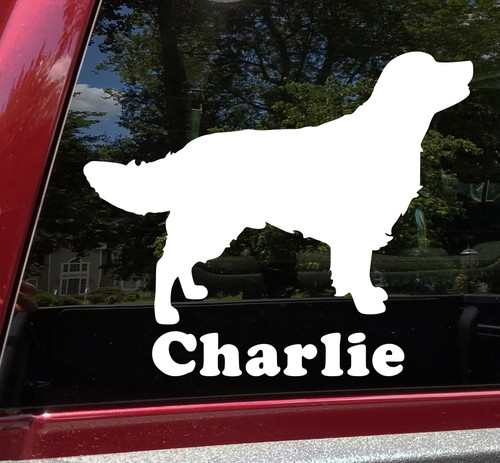 Golden Retriever personalized name vinyl decal V2 with dog silhouette and custom pet name