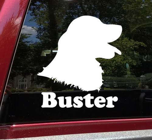 Personalized Golden Retriever head profile vinyl decal with custom dog name and mirror option
