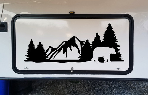 Bear Forest Scene Vinyl Decal V3 - Mountains RV Graphics Camping - Die Cut Sticker