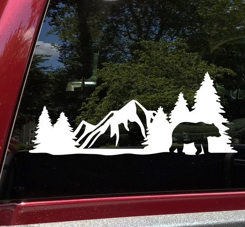 Bear Forest Scene Vinyl Decal V3 - Mountains RV Graphics Camping - Die Cut Sticker