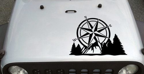 Compass Mountain Forest Scene V2 - Camping RV Graphics Scenery - Die Cut Sticker