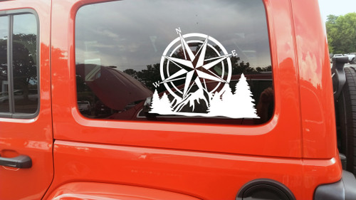 Compass Mountain Forest Scene V2 - Camping RV Graphics Scenery - Die Cut Sticker