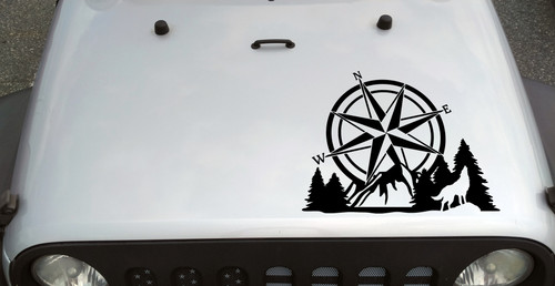 Compass Howling Wolf Mountain Forest Scene V2 - Camping RV Graphics Scenery - Die Cut Sticker