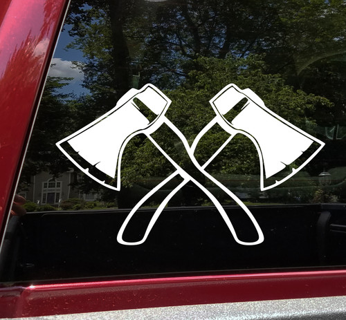 Crossed Axes Vinyl Decal - Hatchets Lumberjack - Die Cut Sticker
