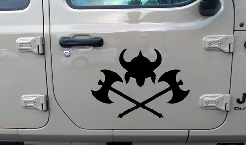 Crossed Viking Axes with Helmet Vinyl Decal - Norse Warrior Berserk Heathen - Die Cut Sticker