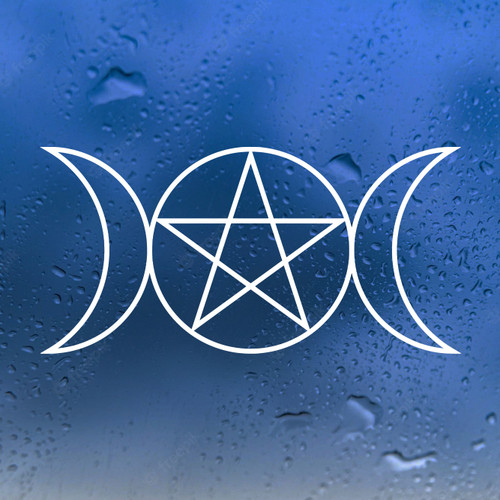 Triple Moon Goddess Symbol Vinyl Decal V2 - Wicca Pentacle - Die Cut Sticker