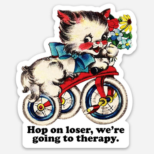 2-pack Hop on Loser we're going to Therapy Vinyl Decals - Cute Cat Die Cut Stickers