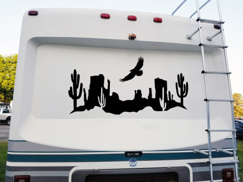 Desert Cactus Mountain Scene V9 Vinyl Decal - RV Camper Graphics Eagle - Die Cut Sticker