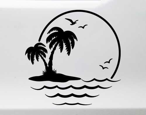 Palm Trees Gulls V1 Vinyl Decal | Seagull Beach Sun Water Summer | Die Cut Sticker | Multiple Sizes Colors