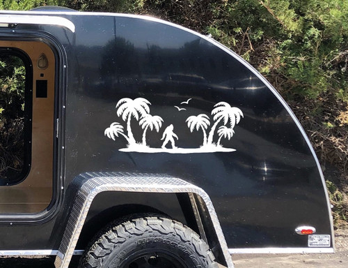 Bigfoot Palm Trees Vinyl Decal V1 | Camping RV Travel Trailer Scene | Die Cut Sticker