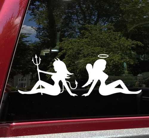 Mudflap Devil Angel Vinyl Decals | Trucker Icon Pin-Up Silhouette | Die Cut Stickers