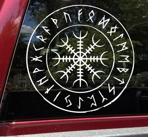 Rune Circle with Helm of Awe Vinyl Decal V2 | Terror Runic Viking Norse Mythology | Die Cut Sticker
