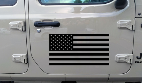Matte black American flag vinyl decal in custom sizes for cars, windows, or walls

