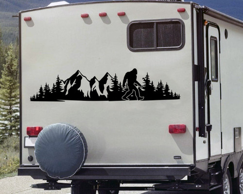 Bigfoot Mountain Scene V17 Vinyl Decal for RV Camper Truck SUV Car Window