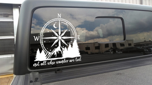Compass Rose Mountains Vinyl Decal – Not All Who Wander Are Lost Sticker