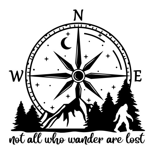 Compass Mountains Sasquatch Bigfoot Decal – Not All Who Wander Are Lost