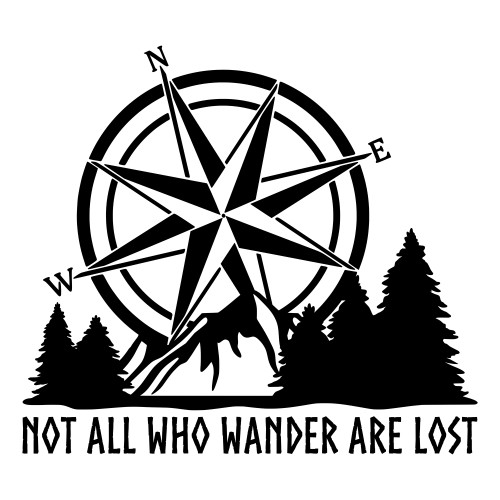 Compass Mountain Scene vinyl decal – Not All Who Wander Are Lost quote Compass Mountain Scene vinyl decal – Not All Who Wander Are Lost quote