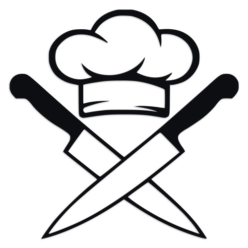 Crossed kitchen knives with chef hat vinyl decal – culinary cooking kitchen decor sticker with painted-on look