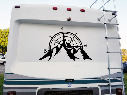 Compass Rose and Mountains V3 Vinyl Decal Sticker – Adventure Hiking Camping RV Car Truck Wall Décor