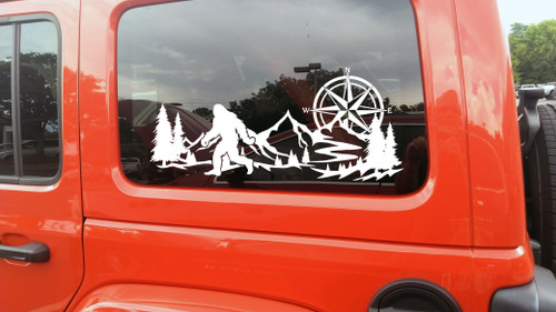 Mountains Compass Bigfoot V2 Vinyl Decal – Sasquatch Hiking Camping RV Car Wall Sticker