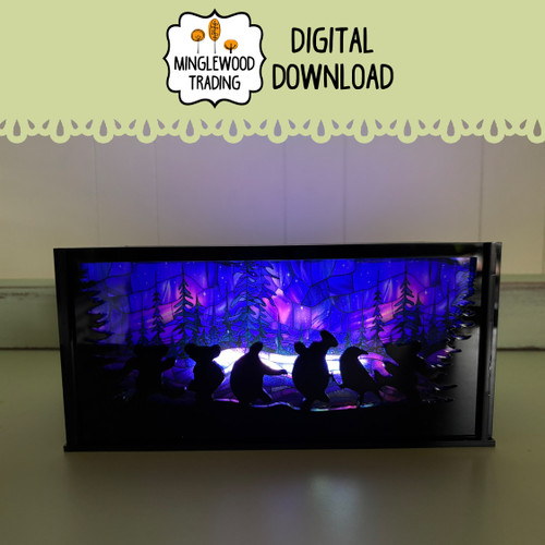 Moondance luminary SVG with dancing bears and turtles in a circular laser cut lantern design