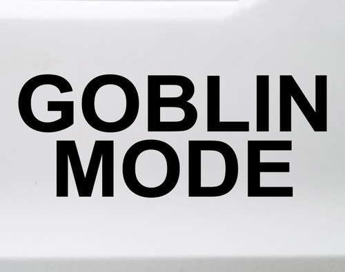 Goblin Mode vinyl decal featuring bold black text with chaotic meme style lettering on a clean white background
