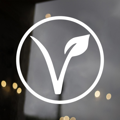 Vegan V leaf logo circle vinyl sticker decal representing plant based ethical lifestyle design