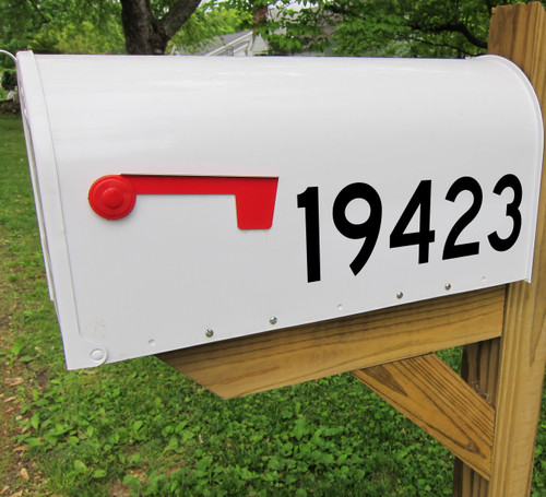 Highway Gothic street readable mailbox address numbers vinyl sticker decal waterproof sizes 1 to 10 inches maximum 12 characters