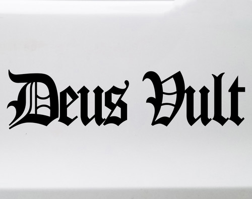Deus Vult God Wills It medieval script vinyl sticker decal waterproof historical motto design