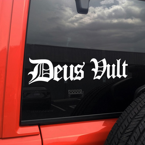 Deus Vult God Wills It medieval script vinyl sticker decal waterproof historical motto design