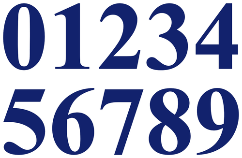 2-pack 1" Custom Mailbox Numbers - Vinyl Die Cut Decals - Cobalt Blue Times New Roman Bold 