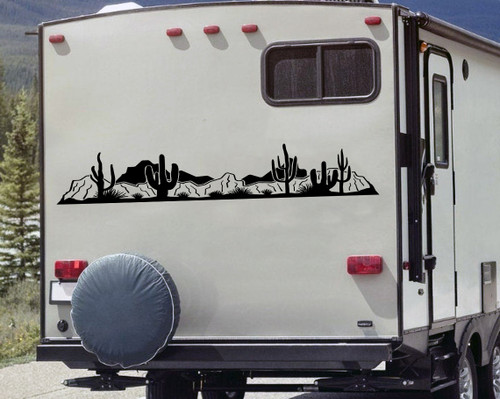 desert cactus mountain scene vinyl sticker decal camper rv trailer truck landscape