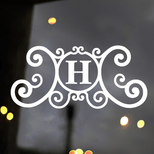 monogram scrollwork letter vinyl sticker decal custom initial elegant script design