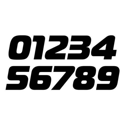 Sheet of 20 racing numbers vinyl sticker decal set V10 applied to motocross helmet and dirt bike number plate with bold design