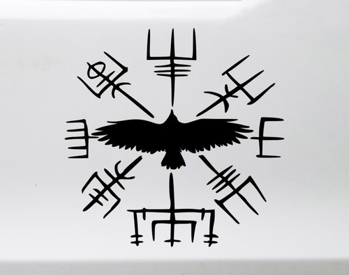 vegvisir raven vinyl sticker decal featuring viking compass symbol with norse mythology inspired raven centerpiece