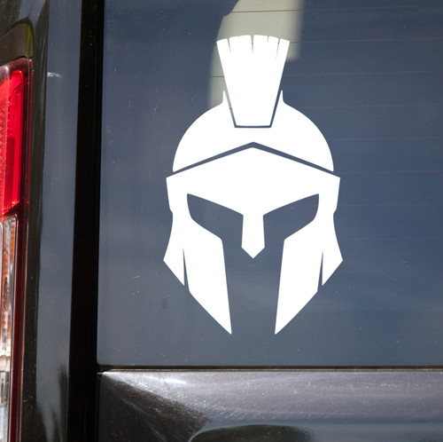 spartan helmet vinyl sticker decal featuring ancient Greek warrior hoplite inspired silhouette design